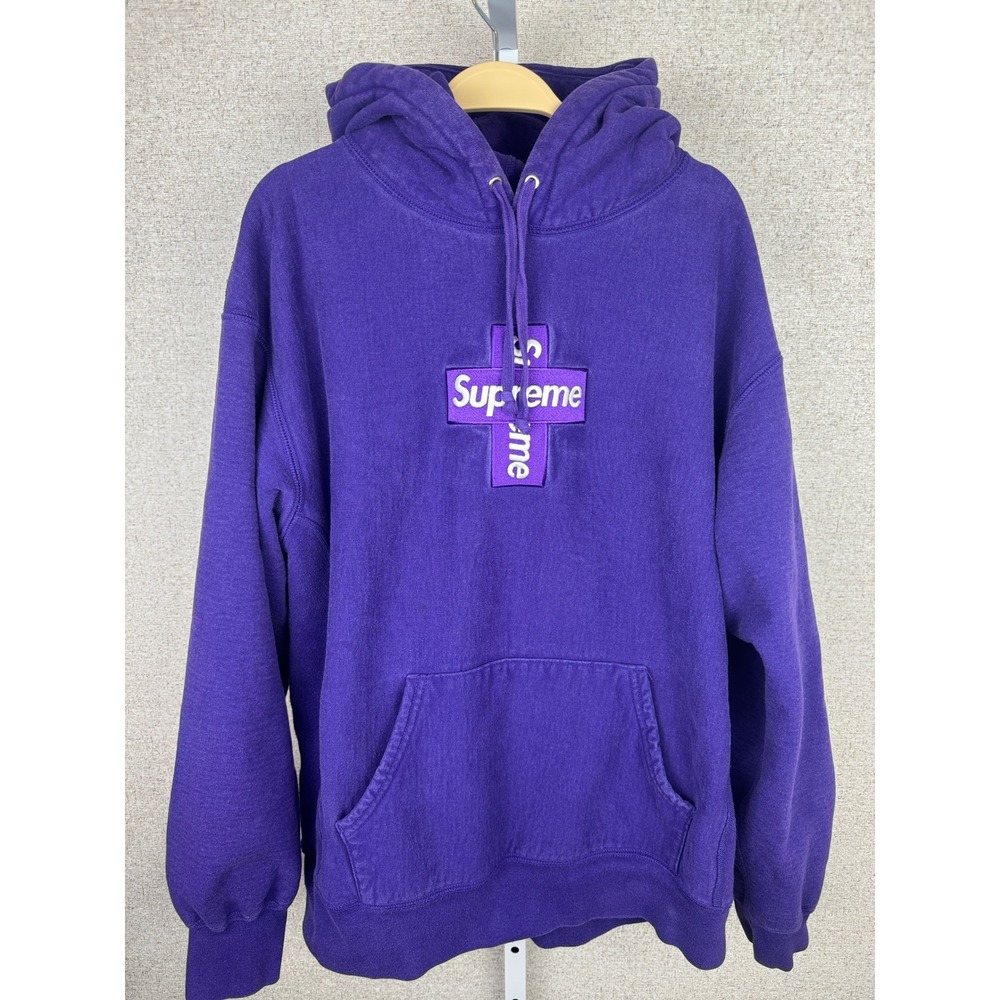 Supreme Purple Cross Box Logo Hooded Sweatshirt FW20 Made in Canada Size Large